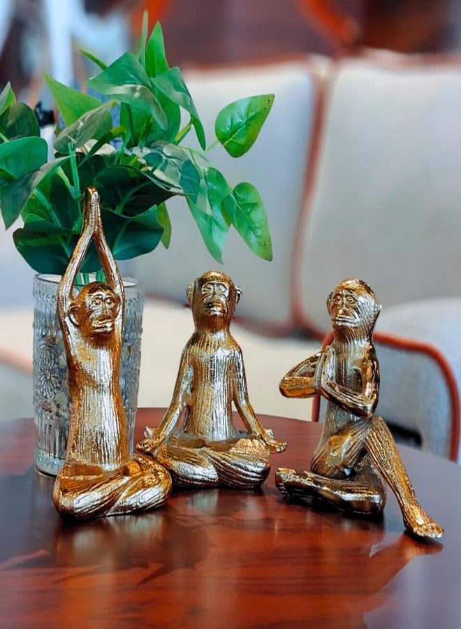 The Artage Metal Monkey Yoga Pose Showpiece| Decorative Figurines for Home Shelf or Office| Tabletop Decor Modern Art for Console, Cabinet Balcony Decoration| Gift for Yoga Lover's (Set of 3) (Gold) - Image 2